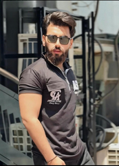 Pocket Style Back Printed Zipped Tshirt